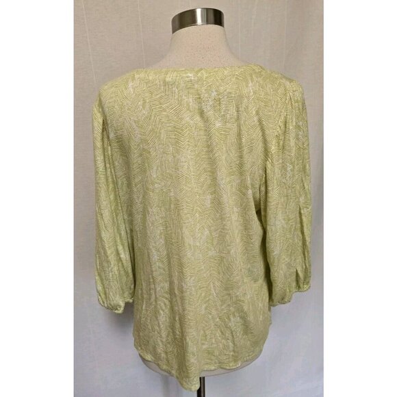 J Jill Womens Linen Blend Blouse Size Large Lime Green Print - Picture 5 of 7